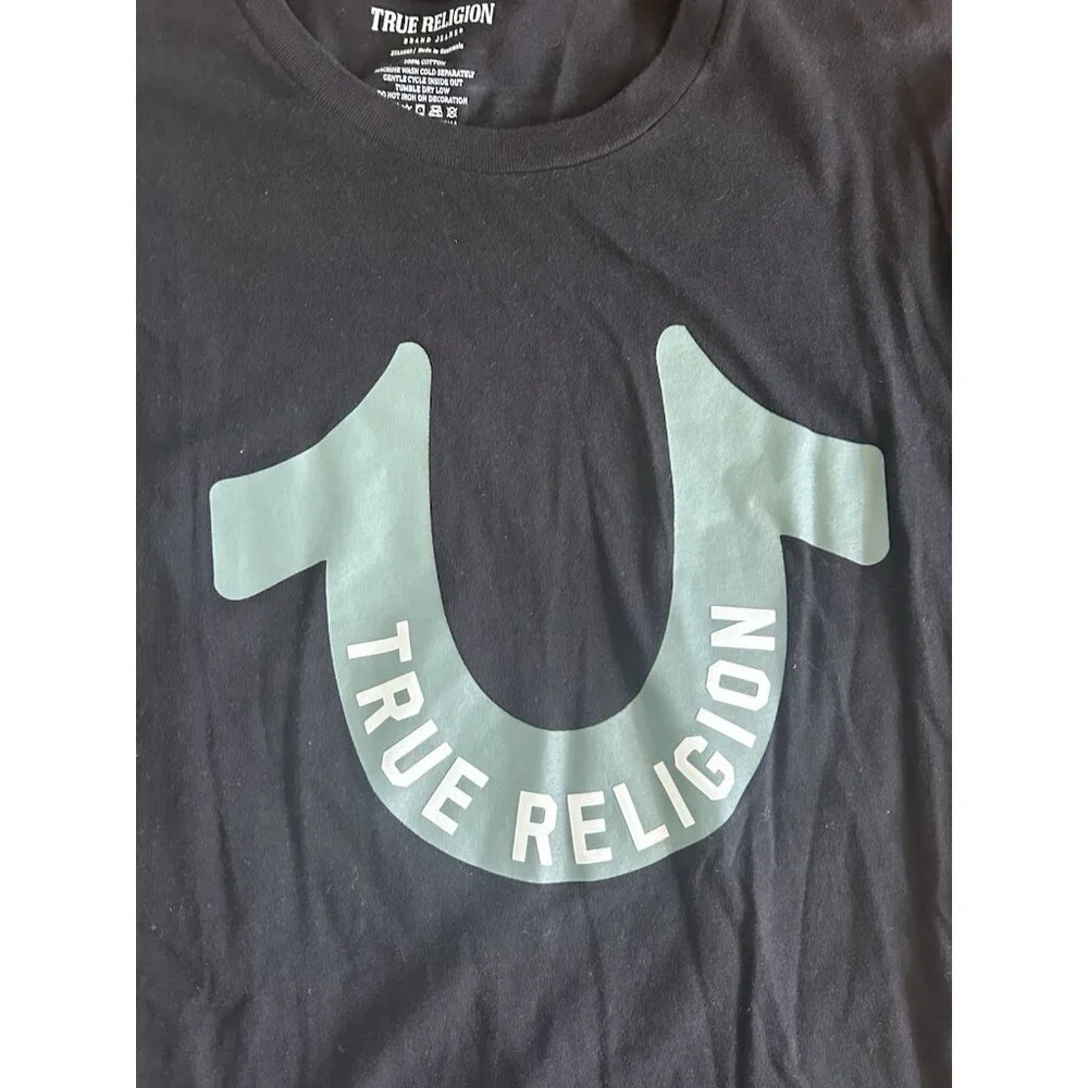 True Religion Mens Black Logo T-Shirt Short Sleeve Big &‎ Tall Sz 2X
